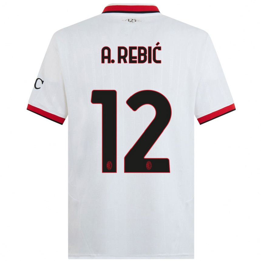 Women Football Ante Rebic #12 White Black Red Away Jersey 2024/25 T-Shirt Nz