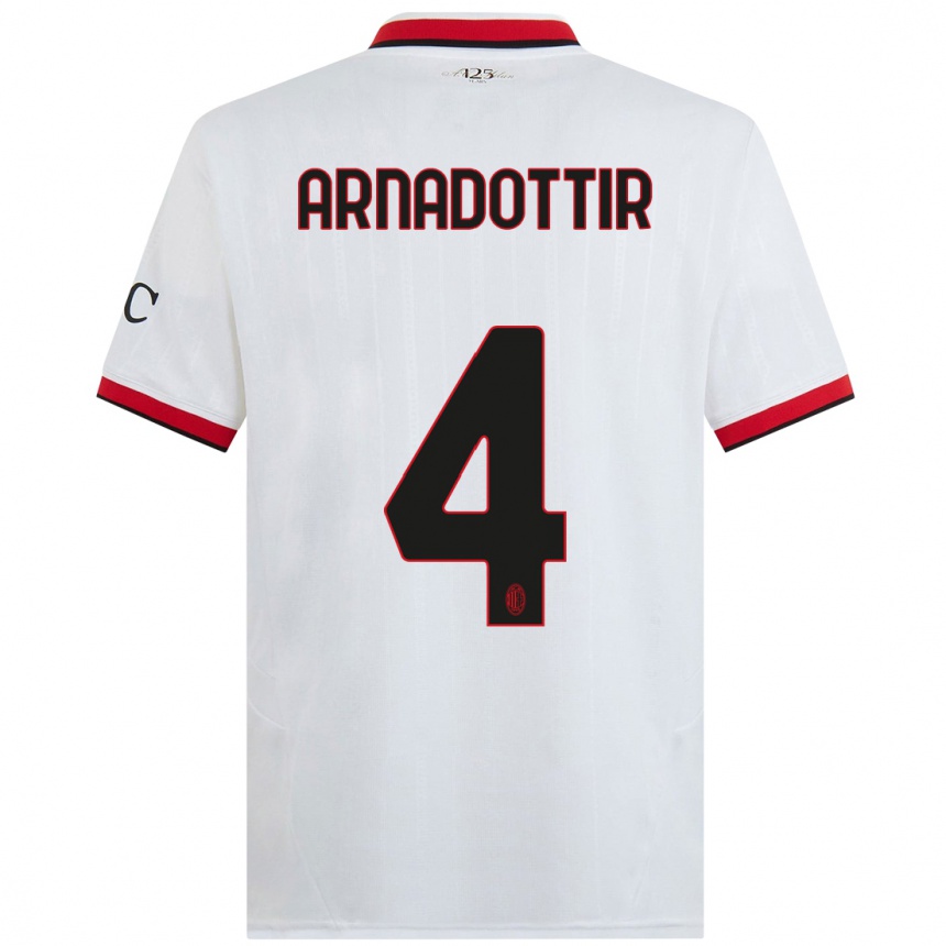 Women Football Guony Arnadottir #4 White Black Red Away Jersey 2024/25 T-Shirt Nz