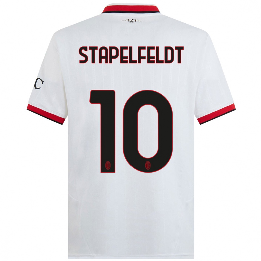 Women Football Nina Stapelfeldt #10 White Black Red Away Jersey 2024/25 T-Shirt Nz