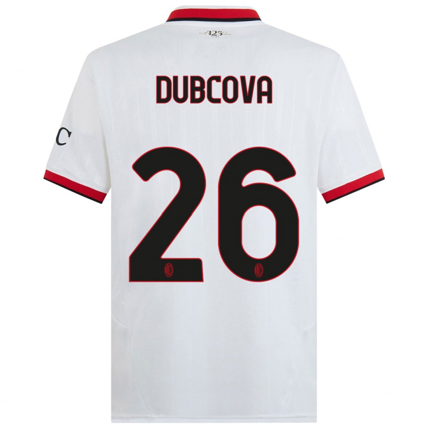 Women Football Michaela Dubcova #26 White Black Red Away Jersey 2024/25 T-Shirt Nz