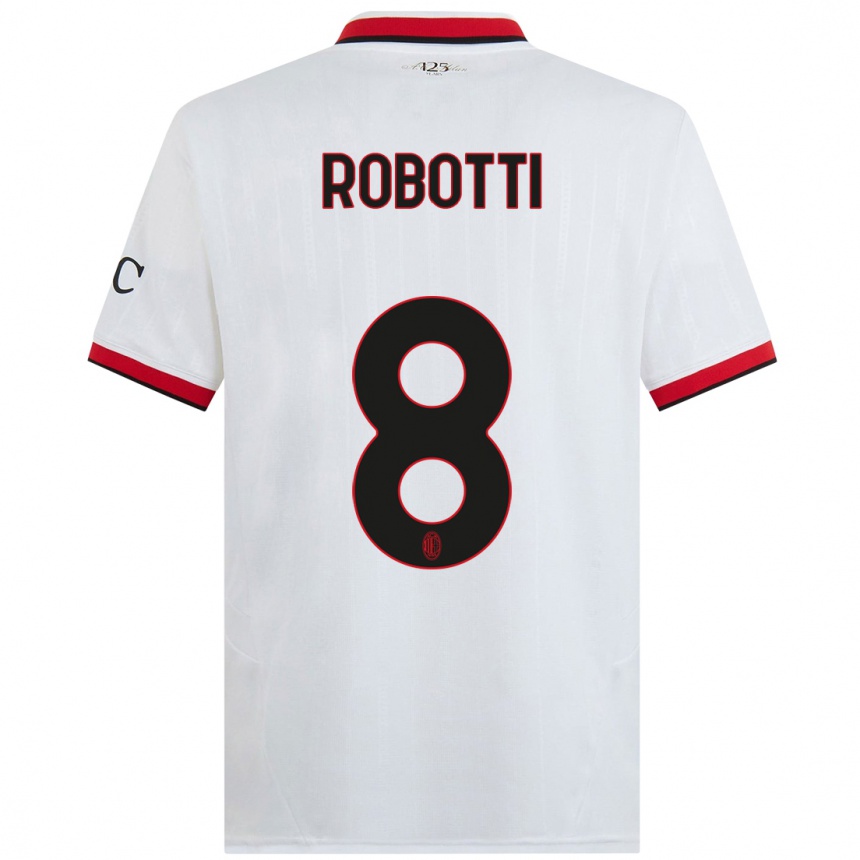 Women Football Giovanni Robotti #8 White Black Red Away Jersey 2024/25 T-Shirt Nz