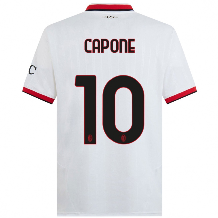 Women Football Andrea Capone #10 White Black Red Away Jersey 2024/25 T-Shirt Nz