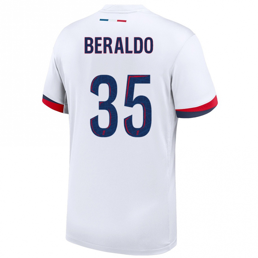 Women Football Lucas Beraldo #35 White Blue Red Away Jersey 2024/25 T-Shirt Nz