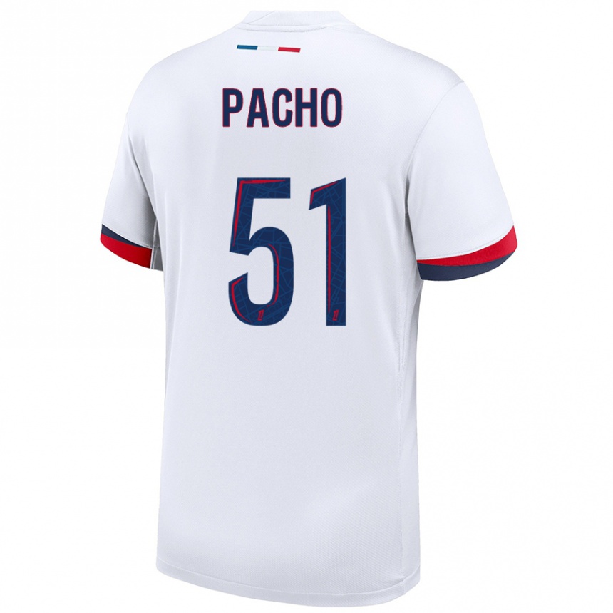 Women Football Willian Pacho #51 White Blue Red Away Jersey 2024/25 T-Shirt Nz