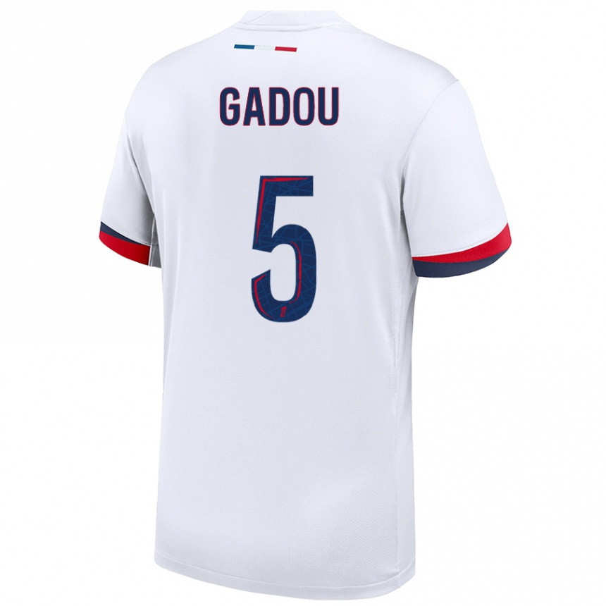 Women Football Joane Gadou #5 White Blue Red Away Jersey 2024/25 T-Shirt Nz