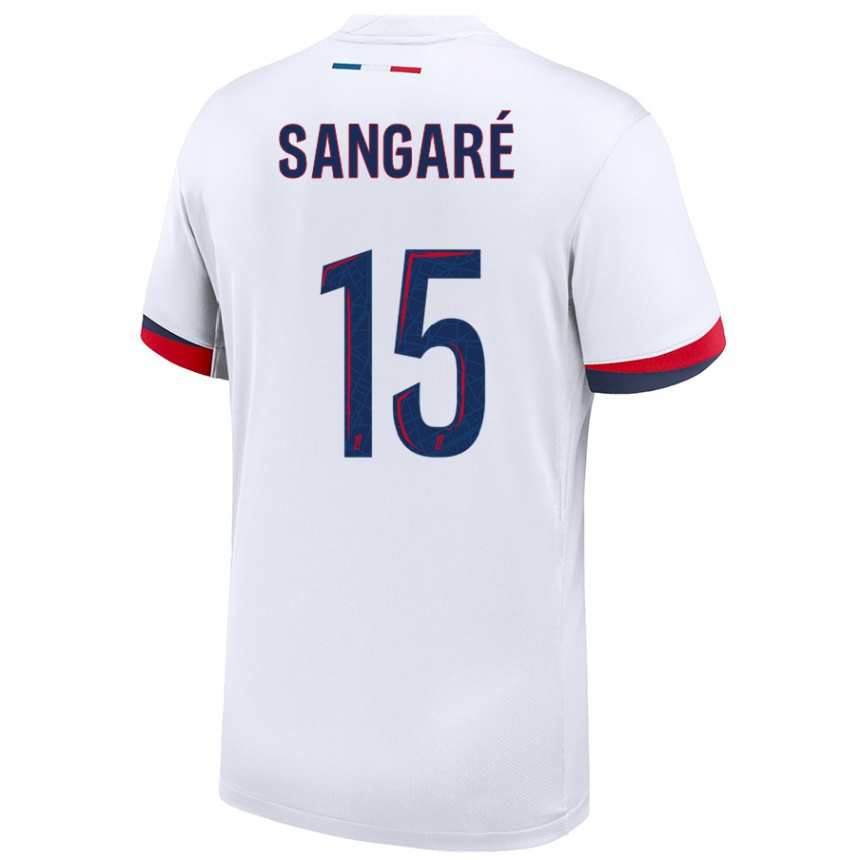 Women Football Mahamadou Sangaré #15 White Blue Red Away Jersey 2024/25 T-Shirt Nz