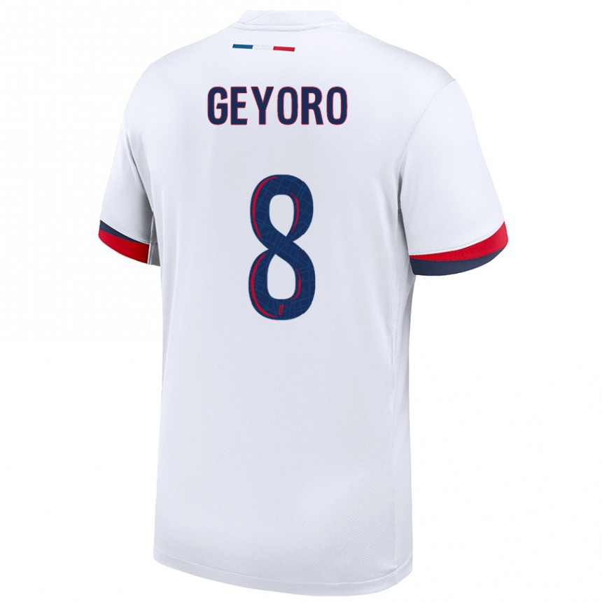 Women Football Grace Geyoro #8 White Blue Red Away Jersey 2024/25 T-Shirt Nz