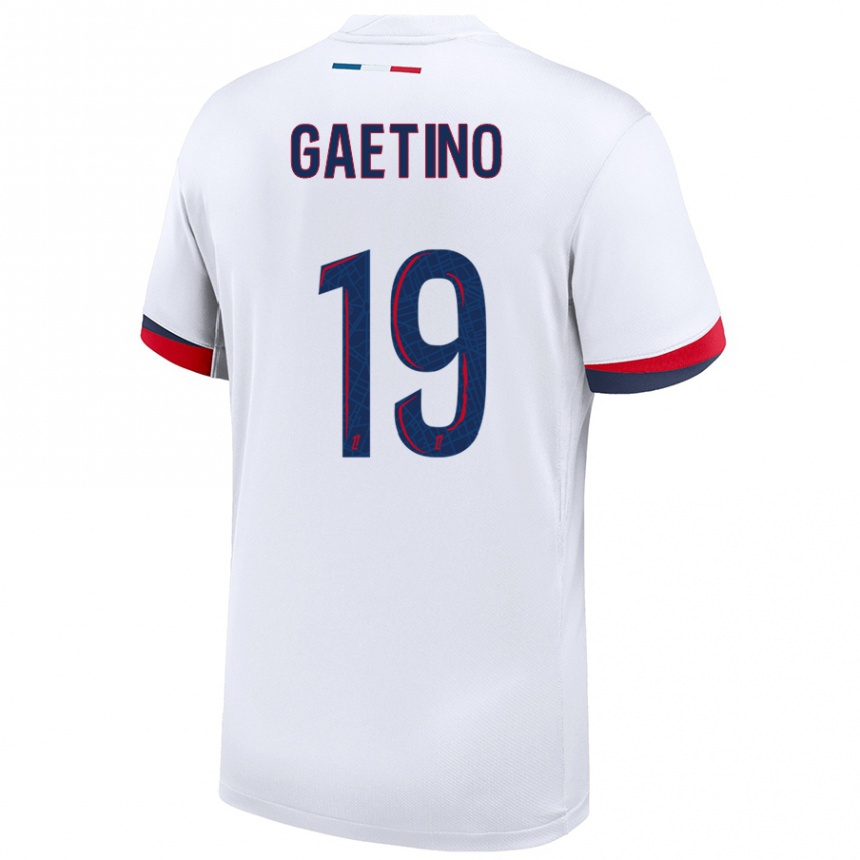 Women Football Eva Gaetino #19 White Blue Red Away Jersey 2024/25 T-Shirt Nz