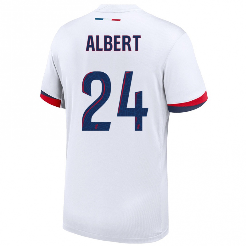 Women Football Korbin Albert #24 White Blue Red Away Jersey 2024/25 T-Shirt Nz