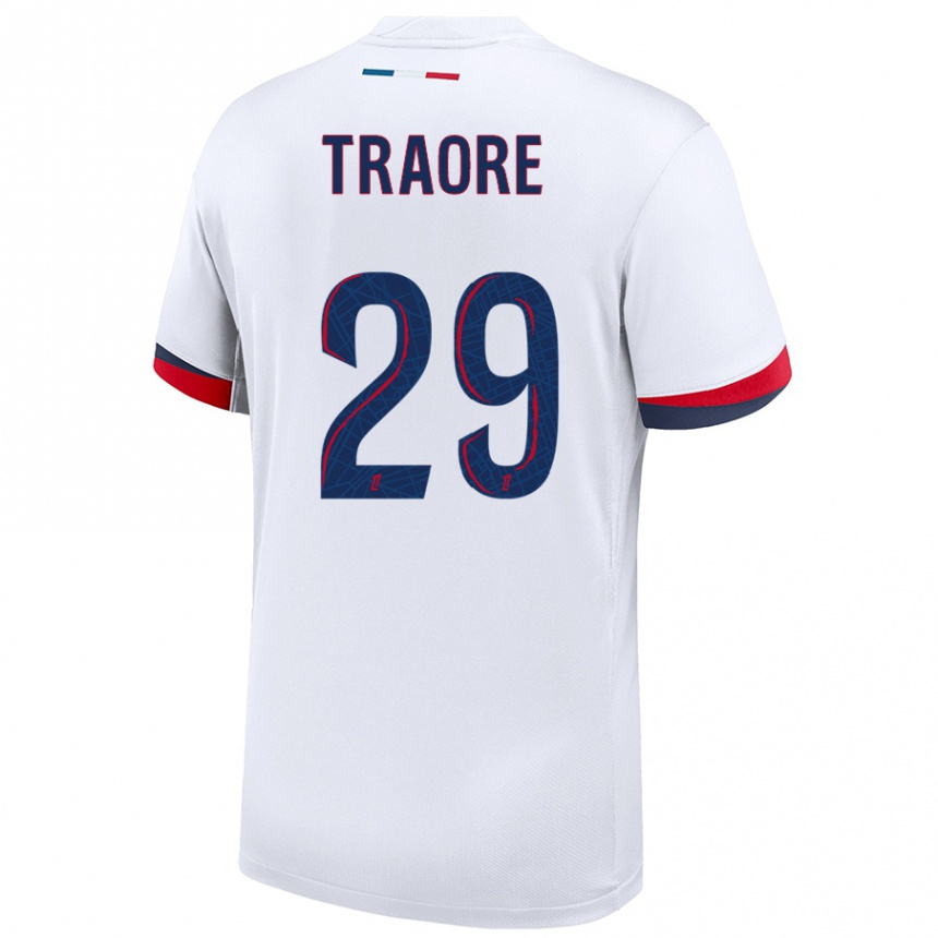 Women Football Manssita Traoré #29 White Blue Red Away Jersey 2024/25 T-Shirt Nz