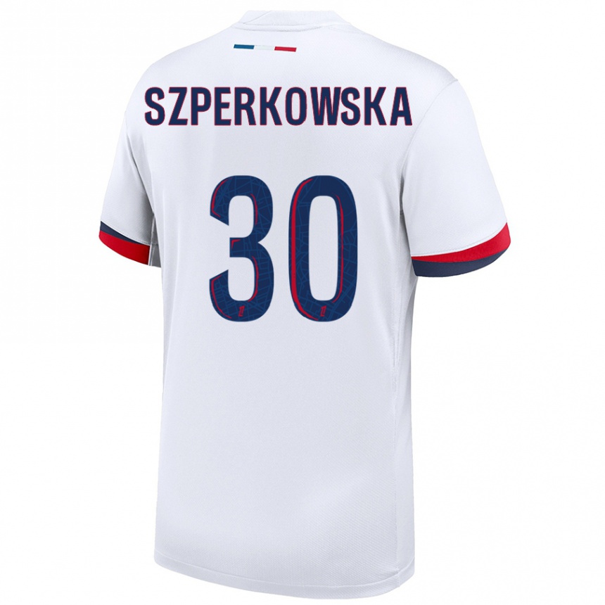 Women Football Oliwia Szperkowska #30 White Blue Red Away Jersey 2024/25 T-Shirt Nz