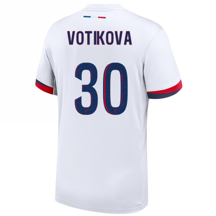 Women Football Barbora Votikova #30 White Blue Red Away Jersey 2024/25 T-Shirt Nz