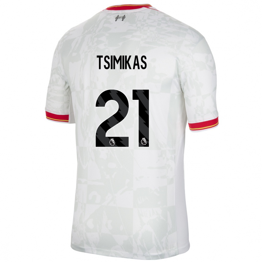 Women Football Konstantinos Tsimikas #21 White Red Black Third Jersey 2024/25 T-Shirt Nz