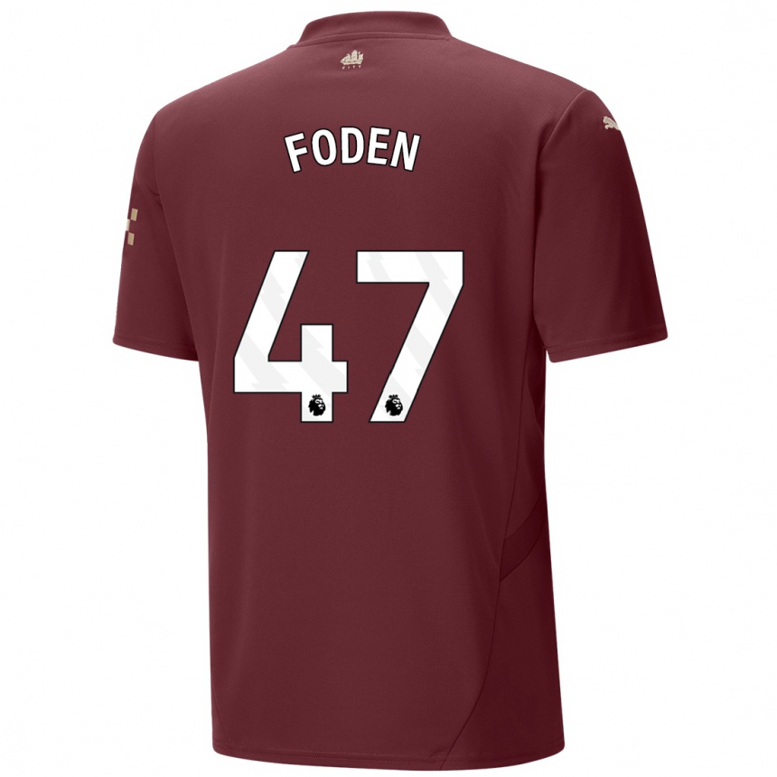 Women Football Phil Foden #47 Maroon Third Jersey 2024/25 T-Shirt Nz