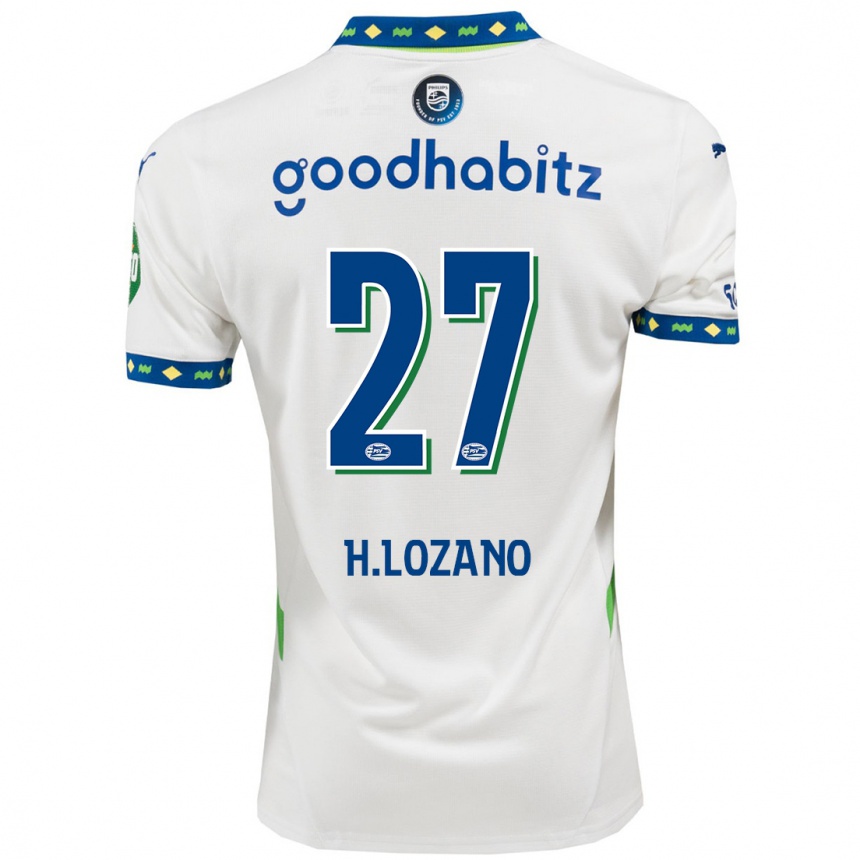 Women Football Hirving Lozano #27 White Dark Blue Third Jersey 2024/25 T-Shirt Nz