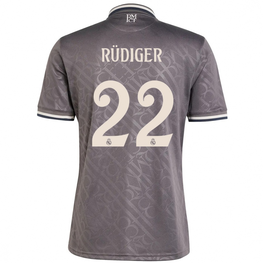 Women Football Antonio Rudiger #22 Charcoal Third Jersey 2024/25 T-Shirt Nz