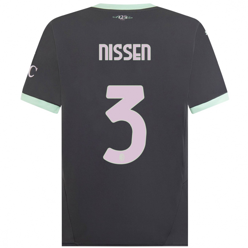 Women Football Fredrik Nissen #3 Grey Third Jersey 2024/25 T-Shirt Nz