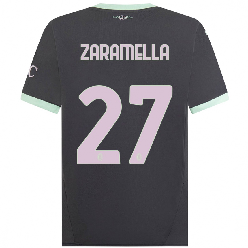 Women Football Mattia Zaramella #27 Grey Third Jersey 2024/25 T-Shirt Nz