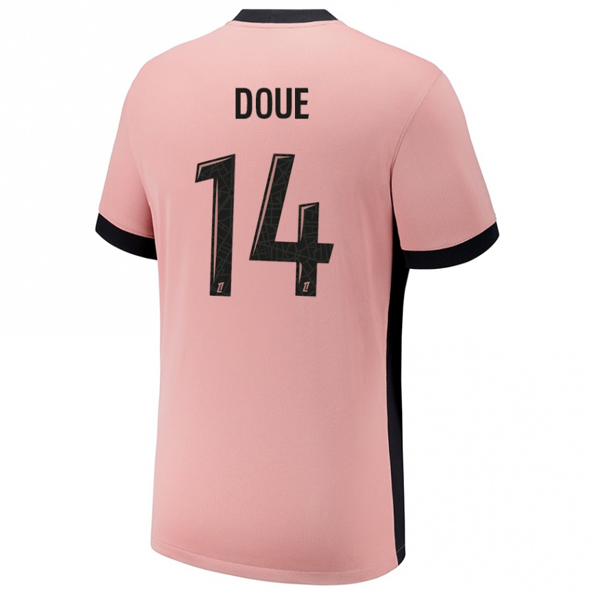 Women Football Désiré Doué #14 Rust Pink Third Jersey 2024/25 T-Shirt Nz