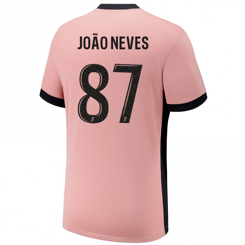 Women Football João Neves #87 Rust Pink Third Jersey 2024/25 T-Shirt Nz