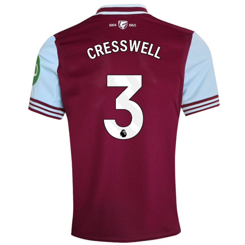 Kids Football Aaron Cresswell #3 Dark Red Home Jersey 2024/25 T-Shirt Nz