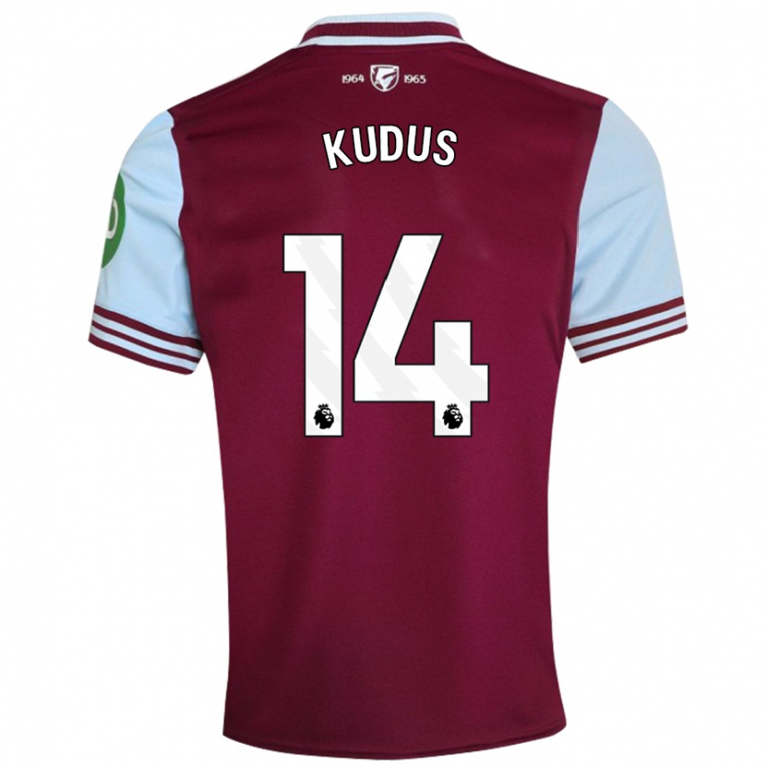 Kids Football Mohammed Kudus #14 Dark Red Home Jersey 2024/25 T-Shirt Nz