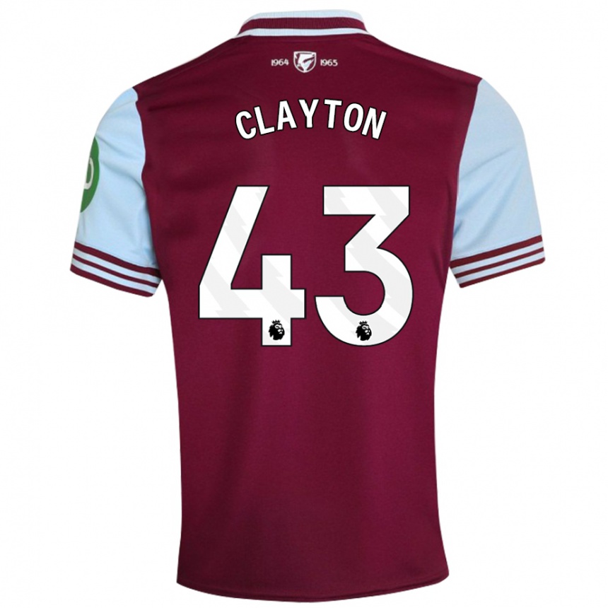 Kids Football Regan Clayton #43 Dark Red Home Jersey 2024/25 T-Shirt Nz