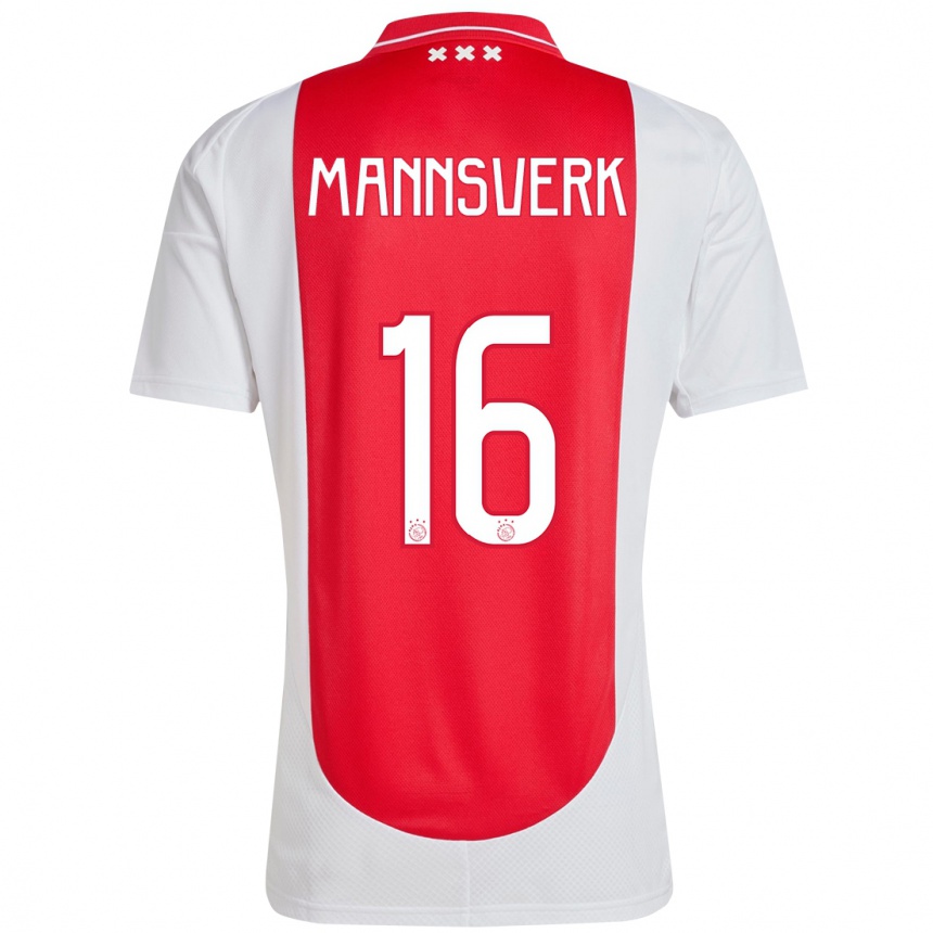 Kids Football Sivert Mannsverk #16 Red White Home Jersey 2024/25 T-Shirt Nz