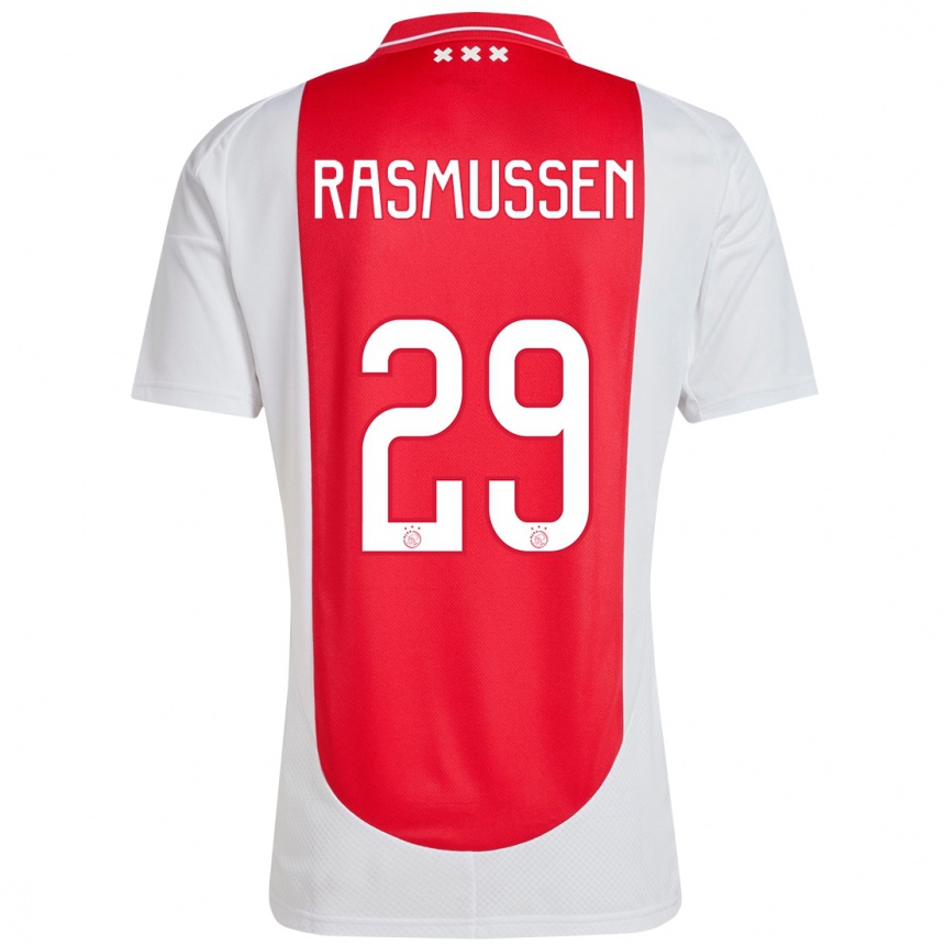 Kids Football Christian Rasmussen #29 Red White Home Jersey 2024/25 T-Shirt Nz