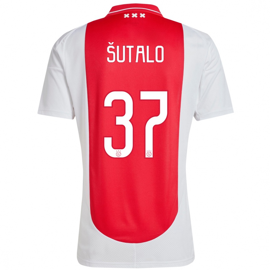 Kids Football Josip Sutalo #37 Red White Home Jersey 2024/25 T-Shirt Nz