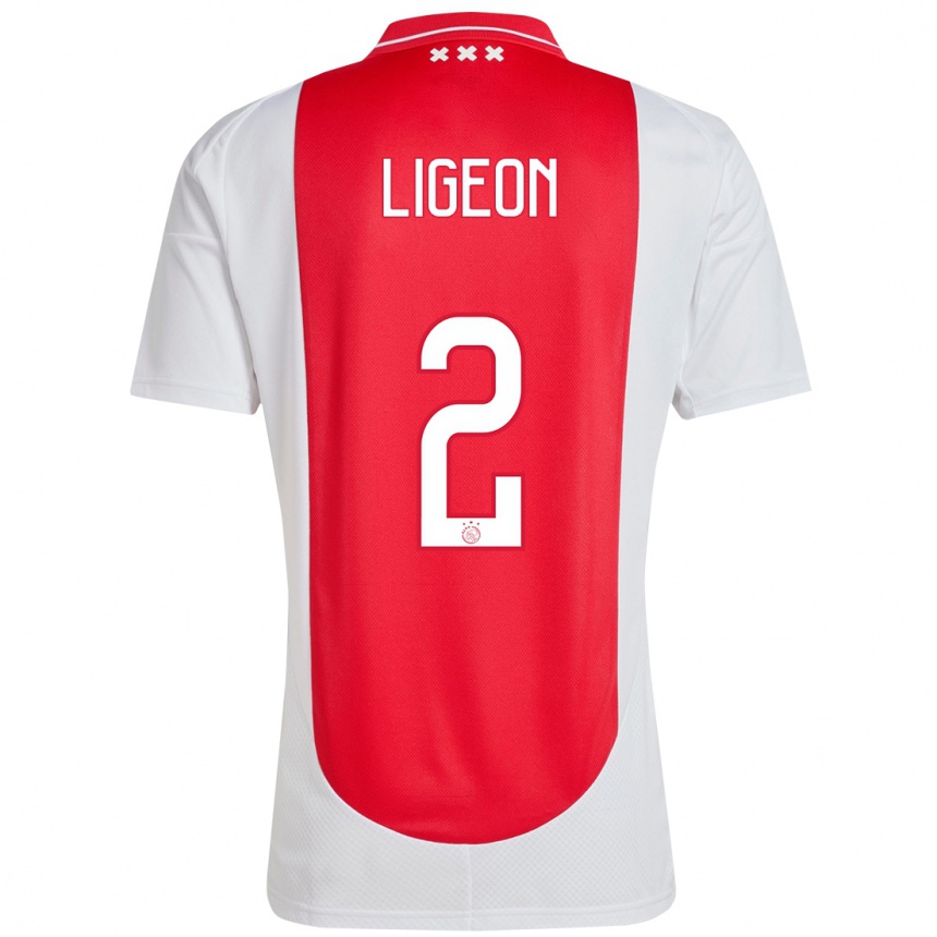 Kids Football Ruben Ligeon #2 Red White Home Jersey 2024/25 T-Shirt Nz