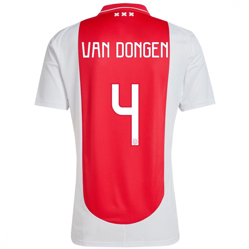 Kids Football Bram Van Dongen #4 Red White Home Jersey 2024/25 T-Shirt Nz