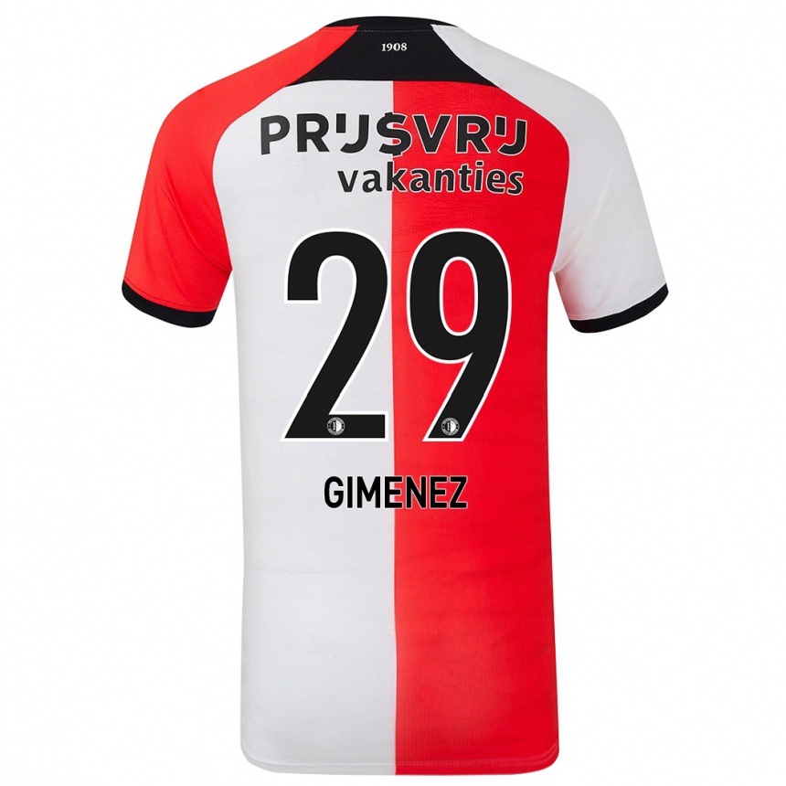 Kids Football Santiago Gimenez #29 Red White Home Jersey 2024/25 T-Shirt Nz