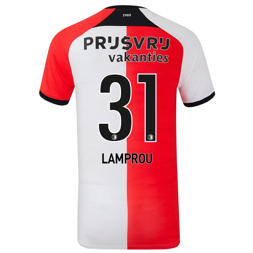 Kids Football Kostas Lamprou #31 Red White Home Jersey 2024/25 T-Shirt Nz