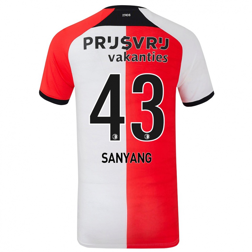 Kids Football Amadou-David Sanyang #43 Red White Home Jersey 2024/25 T-Shirt Nz