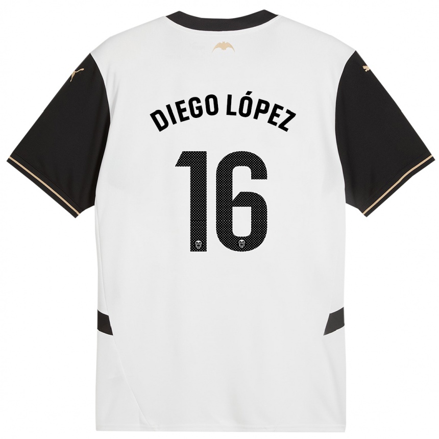 Kids Football Diego López #16 White Black Home Jersey 2024/25 T-Shirt Nz