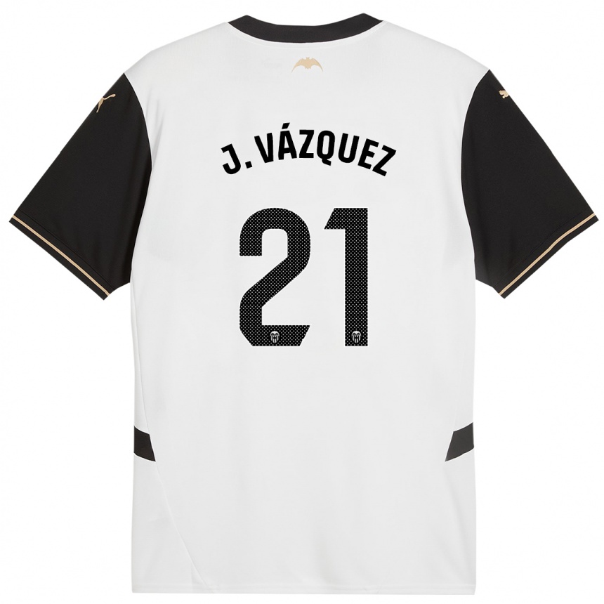 Kids Football Jesús Vázquez #21 White Black Home Jersey 2024/25 T-Shirt Nz