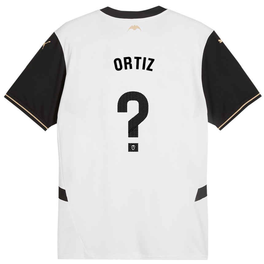 Kids Football Pablo Ortiz #0 White Black Home Jersey 2024/25 T-Shirt Nz