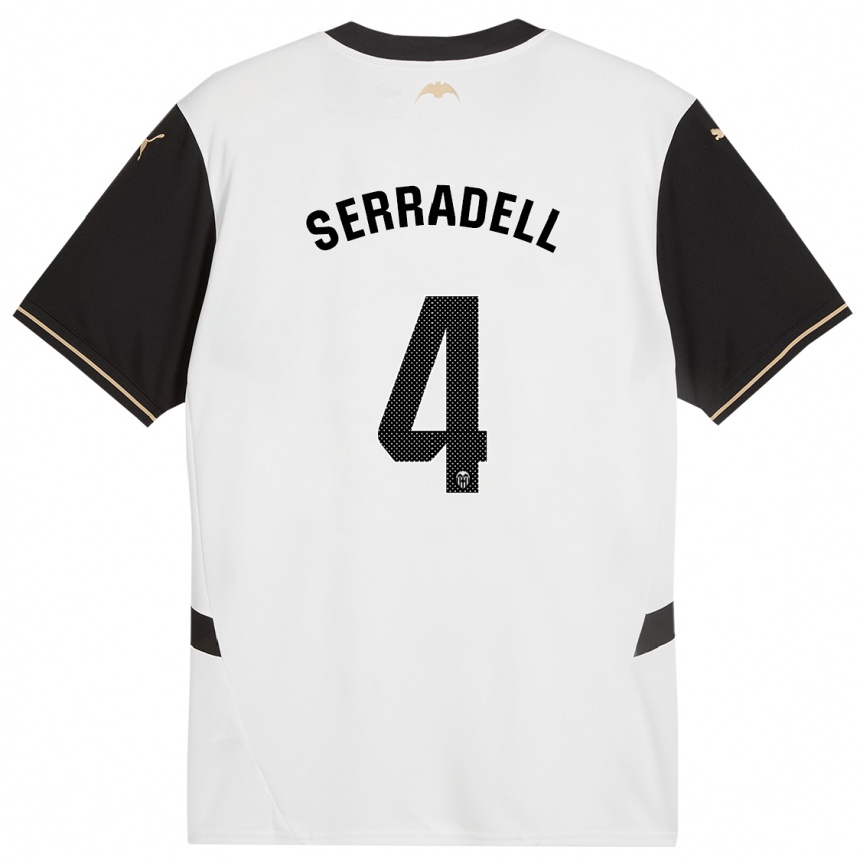 Kids Football Álex Serradell #4 White Black Home Jersey 2024/25 T-Shirt Nz