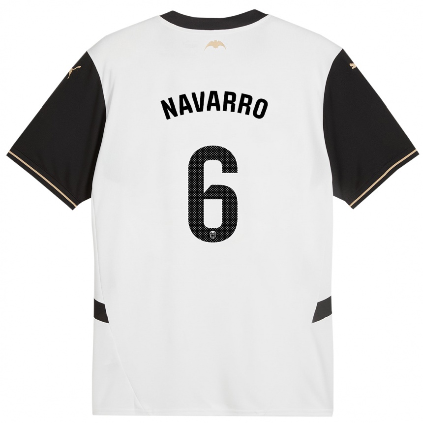 Kids Football Javi Navarro #6 White Black Home Jersey 2024/25 T-Shirt Nz