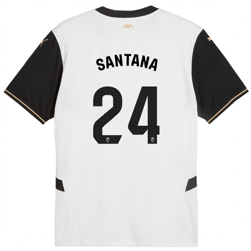 Kids Football Ismael Santana #24 White Black Home Jersey 2024/25 T-Shirt Nz