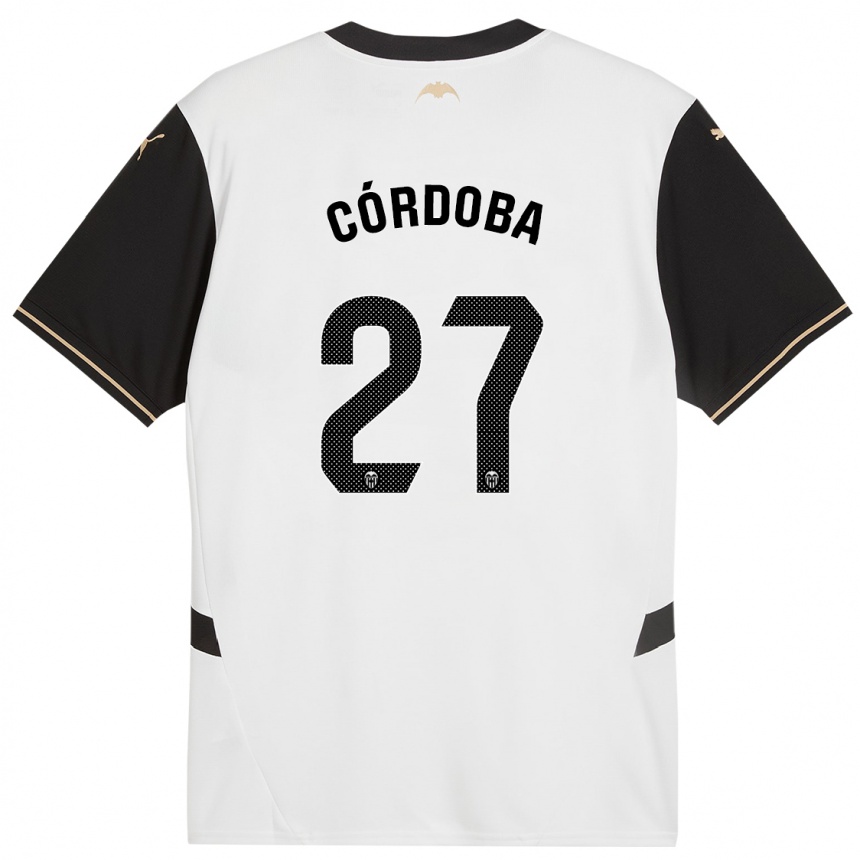 Kids Football Iker Córdoba #27 White Black Home Jersey 2024/25 T-Shirt Nz