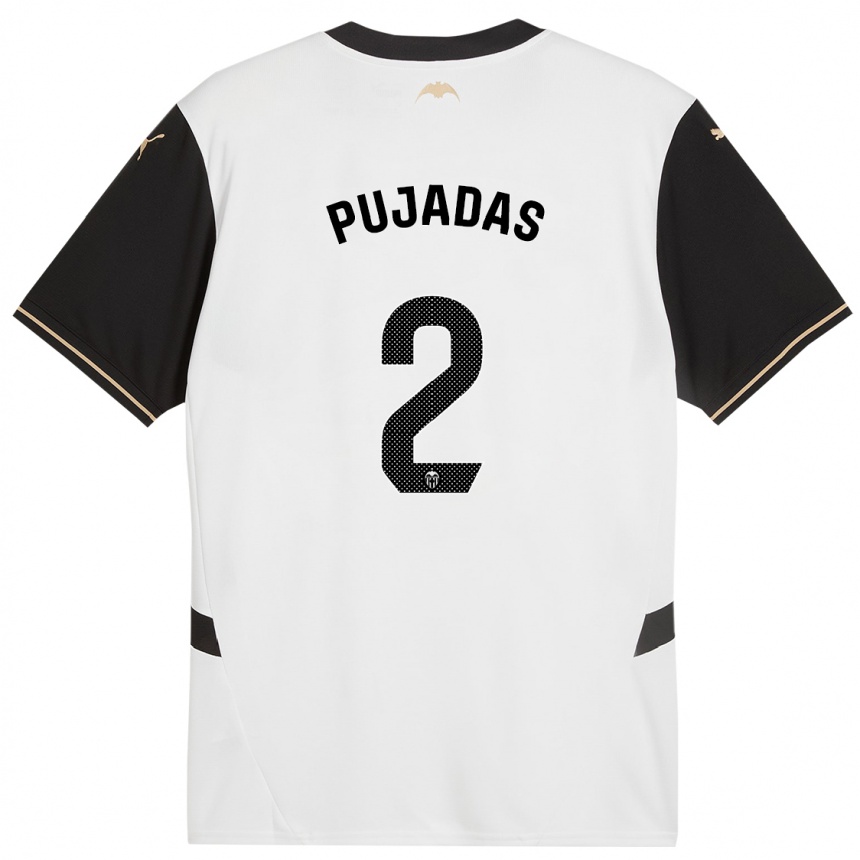 Kids Football Berta Pujadas #2 White Black Home Jersey 2024/25 T-Shirt Nz