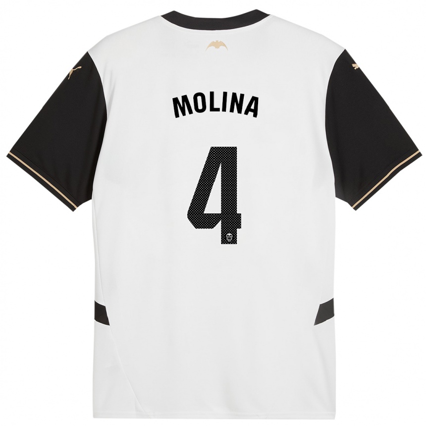 Kids Football María Molina #4 White Black Home Jersey 2024/25 T-Shirt Nz