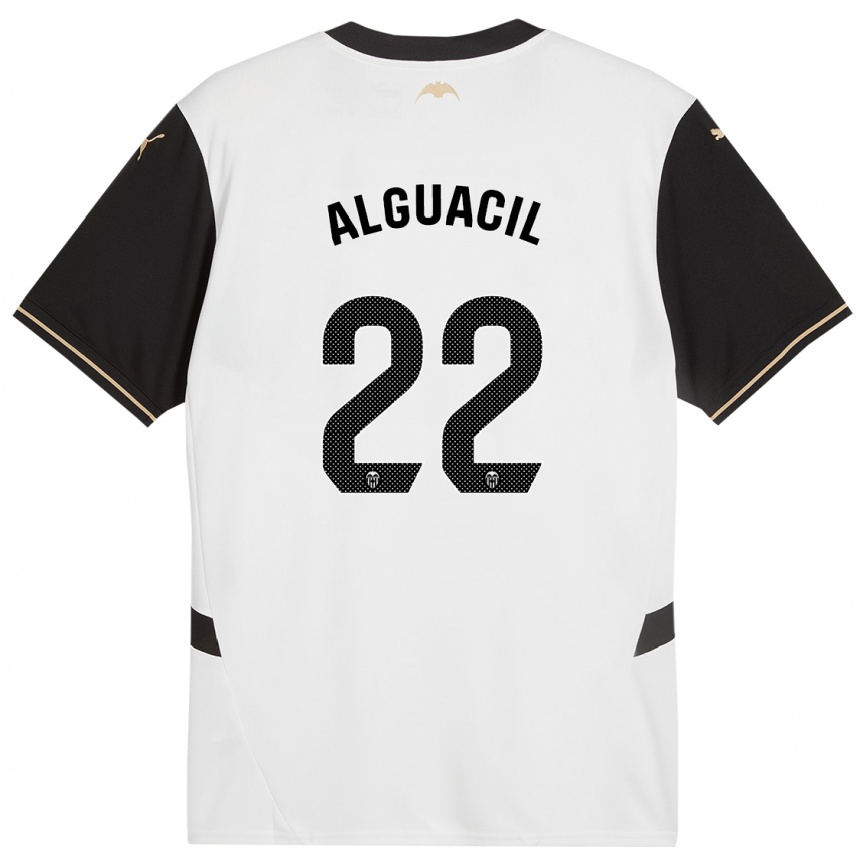 Kids Football Ainhoa Alguacil #22 White Black Home Jersey 2024/25 T-Shirt Nz