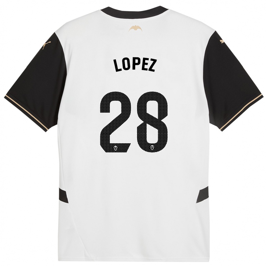 Kids Football Saray Lopez #28 White Black Home Jersey 2024/25 T-Shirt Nz