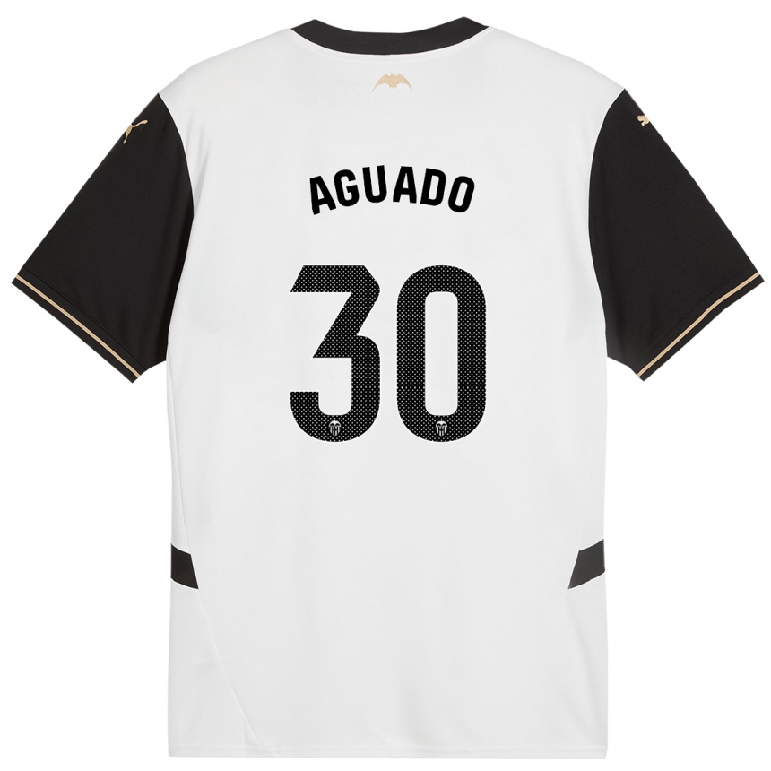 Kids Football Julia Aguado #30 White Black Home Jersey 2024/25 T-Shirt Nz