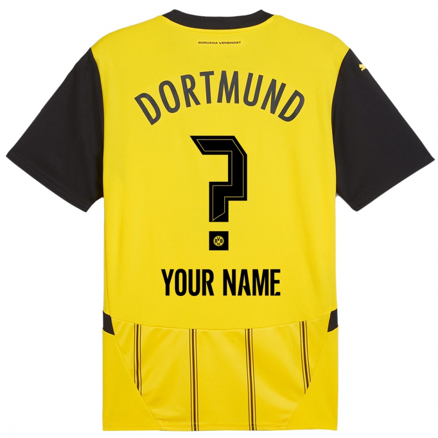 Kids Football Your Name #0 Yellow Black Home Jersey 2024/25 T-Shirt Nz