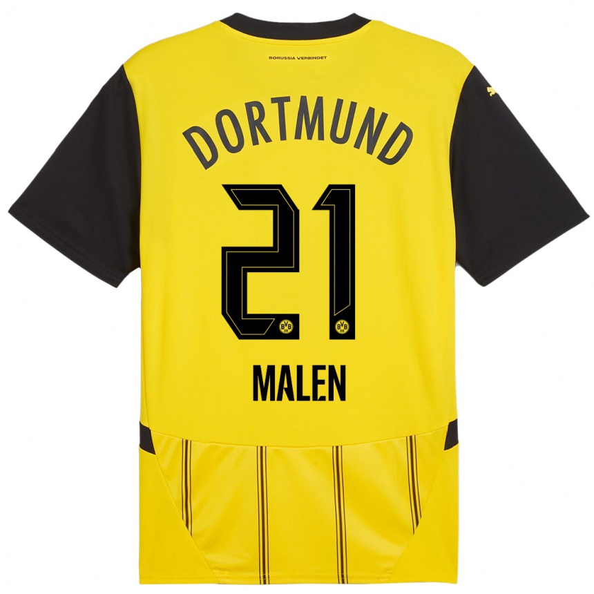 Kids Football Donyell Malen #21 Yellow Black Home Jersey 2024/25 T-Shirt Nz