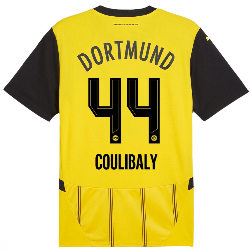 Kids Football Soumaila Coulibaly #44 Yellow Black Home Jersey 2024/25 T-Shirt Nz